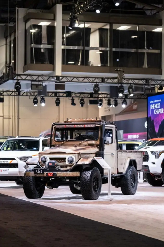 Patriot Games' FJ49 Toyota Land Cruiser on display on the SEMA show floor in Las Vegas